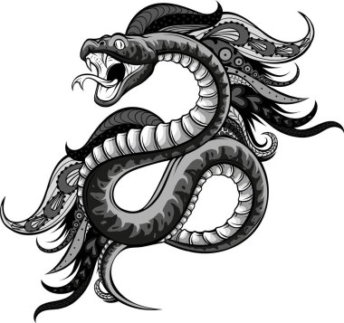 Mandala 'lı yılan çizimi.