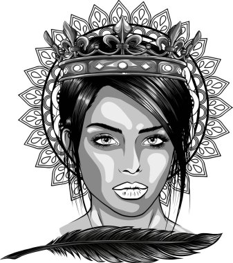 Taç giymiş güzel bir kadının çizimi