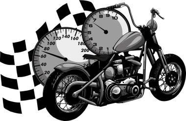 Yarış bayraklı klasik motosiklet çizimi