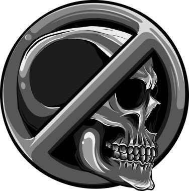 Beyaz Arkaplanda Kurukafa Sembolü yok. Eskeleton Baş Vektör İllüstrasyon Yasaklama Dur İşareti.