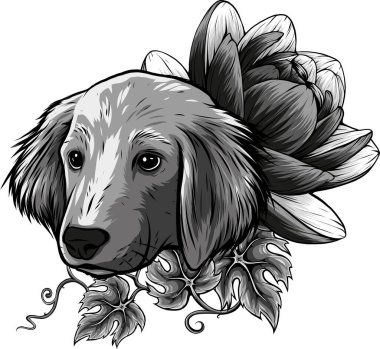 Çiçekli Golden Retriever kafası.