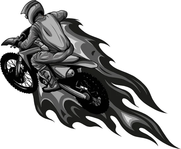 Illustration Des Motocross Mit Flammen Auf Weißem Hintergrund — Stockvektor