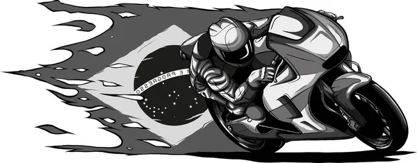 Illustration Man Motorbike Brazil Flag — Stock Vector