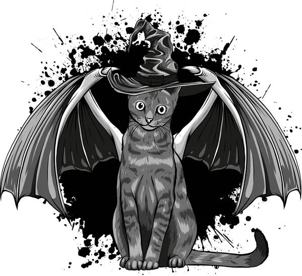Kot Bat Skrzydło Biały Tło — Wektor stockowy