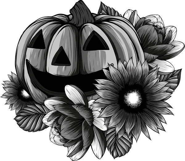 Illusztráció Halloween Tök Virággal — Stock Vector