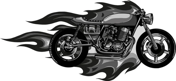 Custom Motorrad Mit Flammen Vektor Illustration — Stockvektor