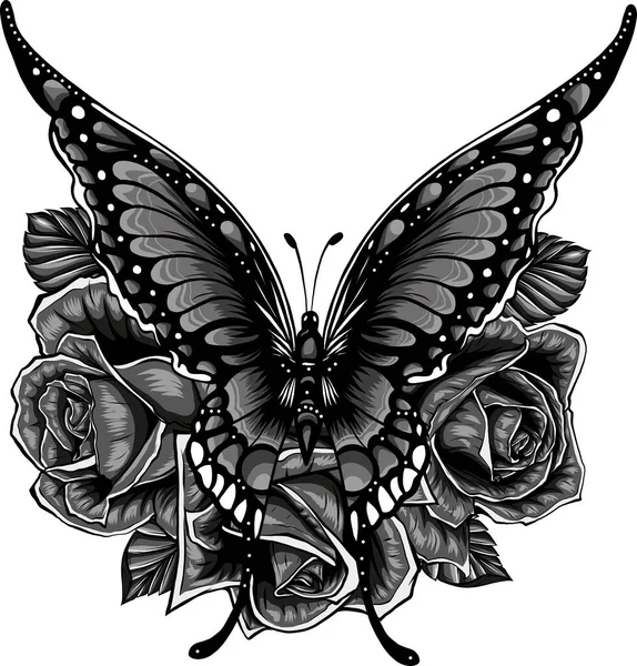 蝴蝶和艳丽的玫瑰的病媒 — 图库矢量图片