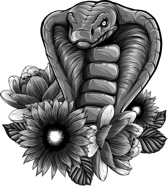 Ilustración Cobra Serpiente Flores — Archivo Imágenes Vectoriales
