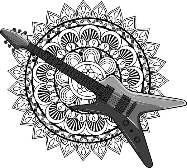 Illustration Guitare Électrique Avec Mandala Sur Fond — Image vectorielle