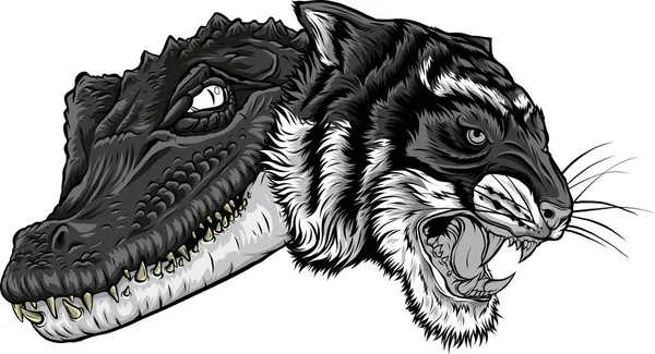 Illustration Tête Tigre Avec Crocodile — Image vectorielle