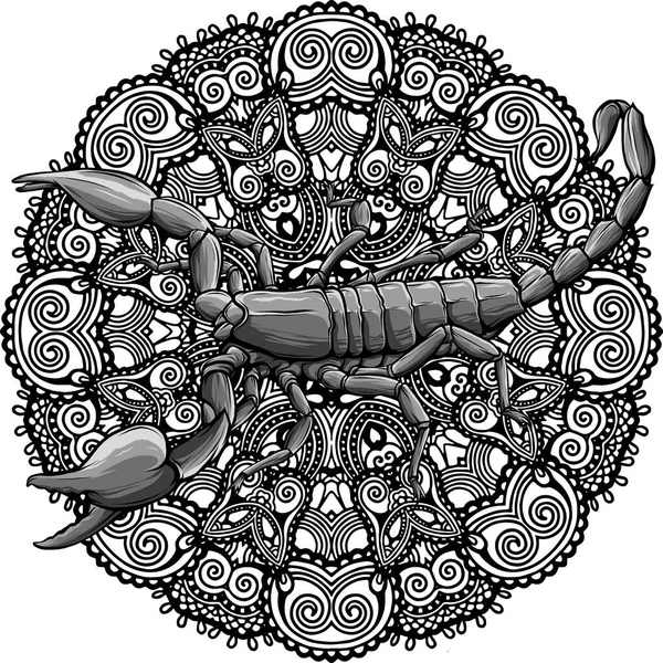 Mandala Ile Scorpion Vektör Çizimi — Stok Vektör