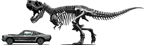 Иллюстрация Скелета Динозавра Следовать Автомобиль — стоковый вектор