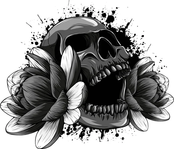 頭蓋骨と蓮の花のイラスト — ストックベクタ