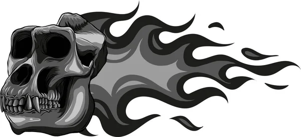 Illustration Crâne Singe Avec Des Flammes — Image vectorielle