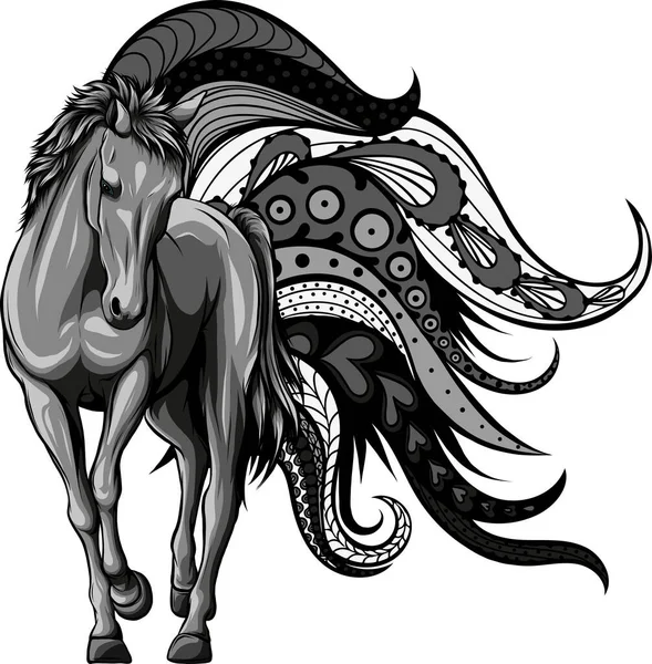 Ilustração Cavalo Com Mandala — Vetor de Stock