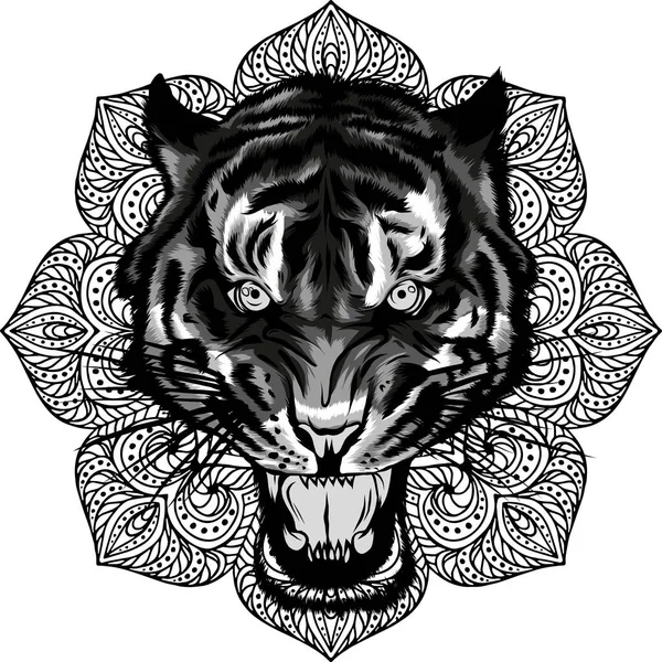 Ilustración Cabeza Tigre Con Mandala — Archivo Imágenes Vectoriales