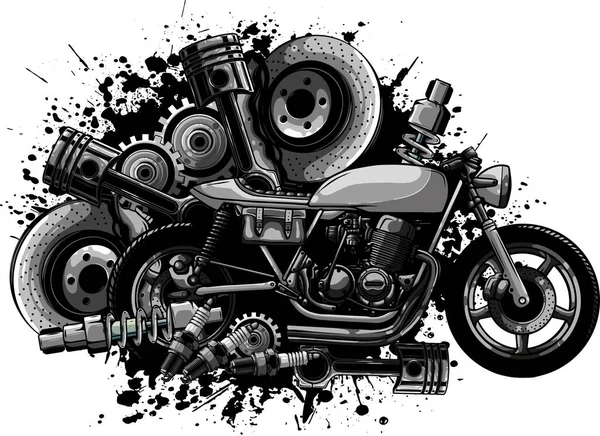 Ilustración Vectorial Moto Con Repuestos — Vector de stock