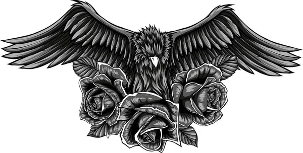 Ілюстрація Орла Квітковими Трояндами — стоковий вектор