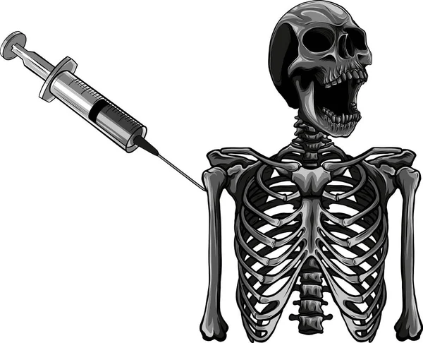 Illustration Squelette Avec Vaccin Injectable — Image vectorielle