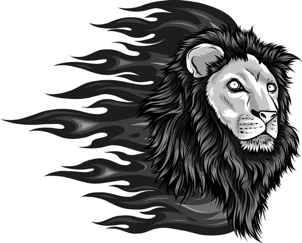 Vector Illustration Head Aggressive Fire Lion — Stock Vector
