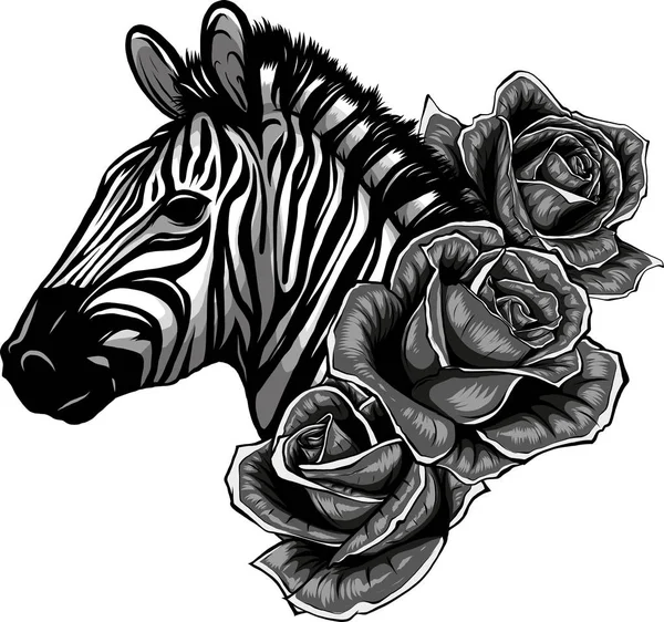 Illustrazione Testa Zebra Con Rose — Vettoriale Stock