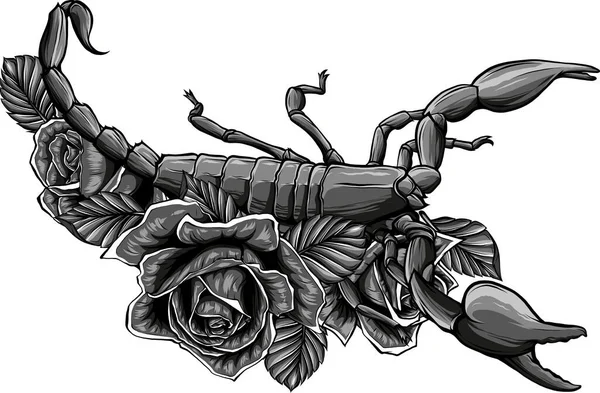 Illustration Scorpion Avec Des Roses Sur Fond Blanc — Image vectorielle