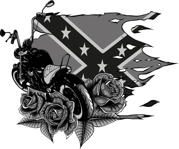 Ilustración Moto Con Rosas Bandera Confederada — Vector de stock