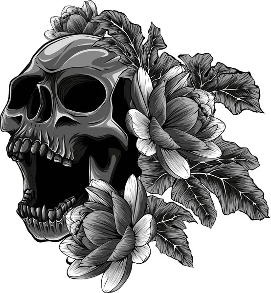 Illustration Von Totenkopf Und Lotusblume — Stockvektor