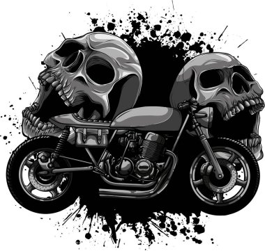 illustration of custom bike Cafe racer motor bike with skull clipart