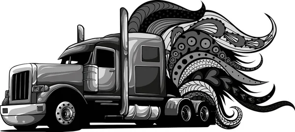 Ilustração Semi Caminhão Com Ornamentos Mandala — Vetor de Stock