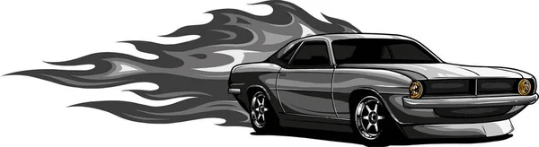 Ilustracja Muscle Car Płomieniami — Wektor stockowy