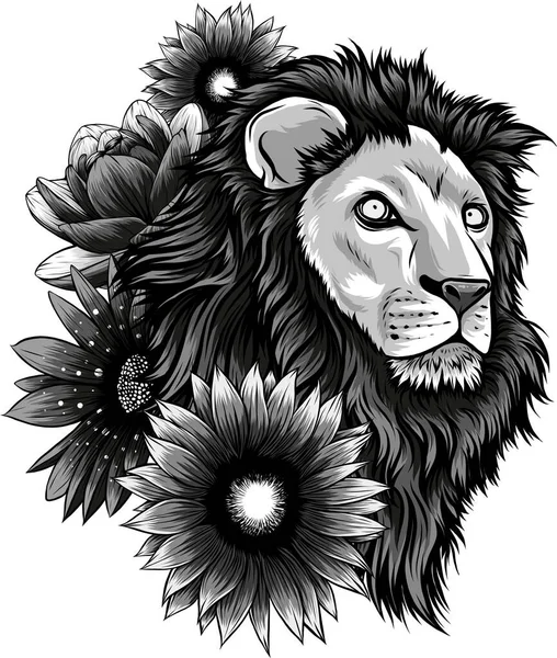 Голова Льва Цветочном Орнаменте — стоковый вектор
