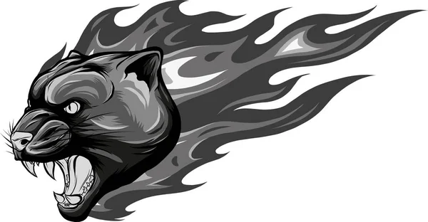 Illustration Tête Puma Avec Flammes Feu — Image vectorielle