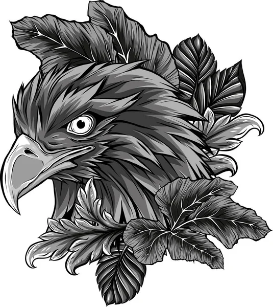 Illustration Tête Aigle Avec Des Feuilles — Image vectorielle