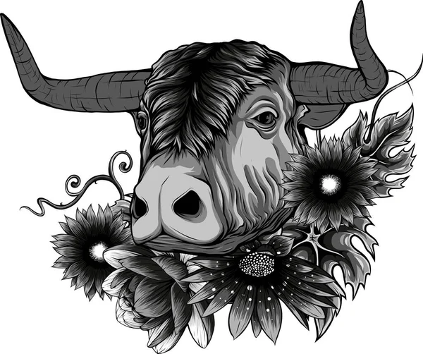 Illustration Cow Head Flower — Stock Vector