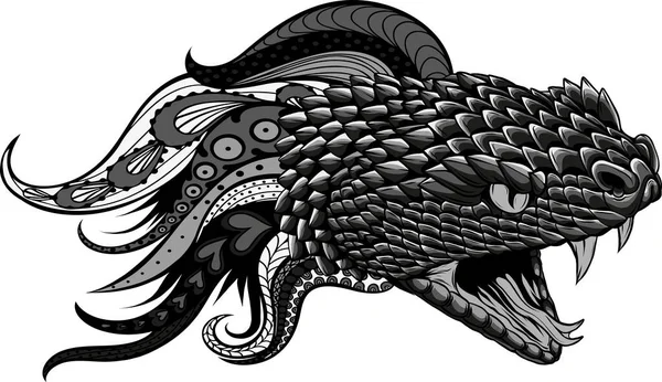 Иллюстрация Головы Змеи Мандаловыми Орнаментами — стоковый вектор