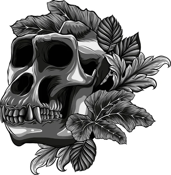 ゴリラ猿の頭蓋骨の葉のイラスト — ストックベクタ