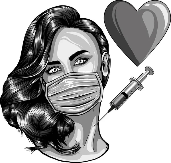 Ilustración Enfermera Con Jeringa Vacuna — Vector de stock