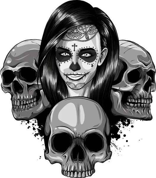 Illustration Dead Girl Skulls — Stock Vector