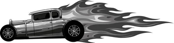 Ilustração Hot Rod Carro Com Chamas — Vetor de Stock