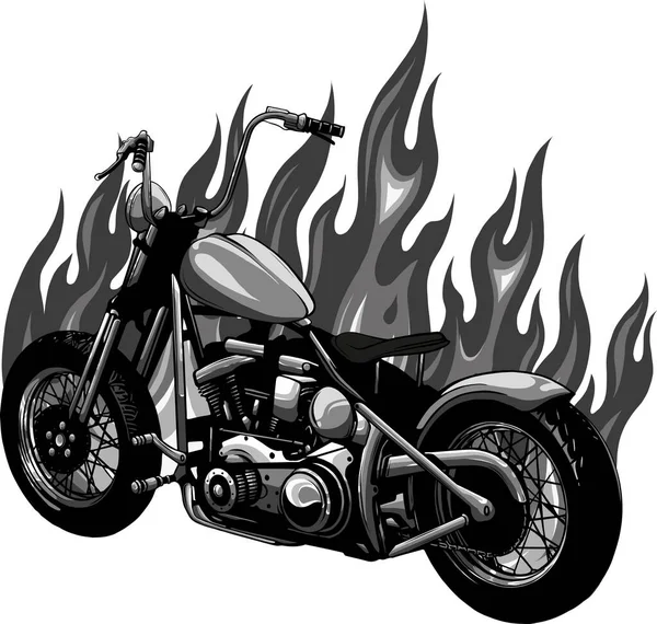 Illustration Moto Chopper Avec Flamme Feu — Image vectorielle
