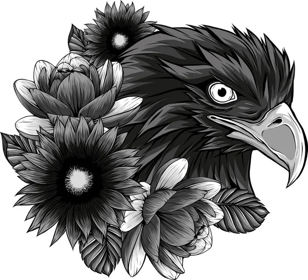 Illustration Une Tête Aigle Avec Des Fleurs — Image vectorielle