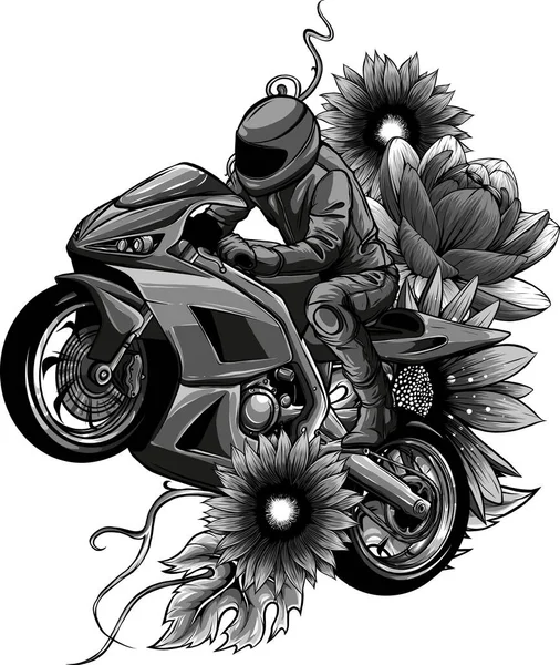 Illustrazione Moto Sportiva Con Fiore — Vettoriale Stock