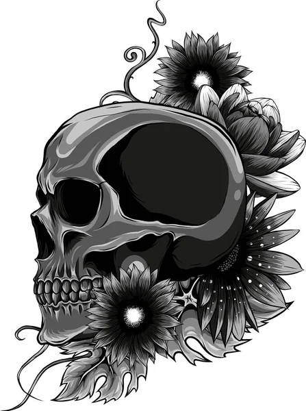 Illustration Skull Med Blomma Prydnad — Stock vektor