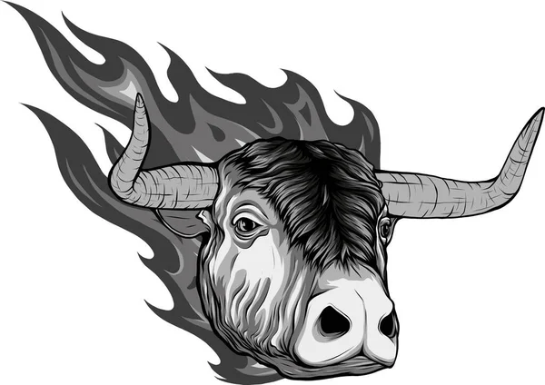 Illustration Bull Head Flame — Stock Vector