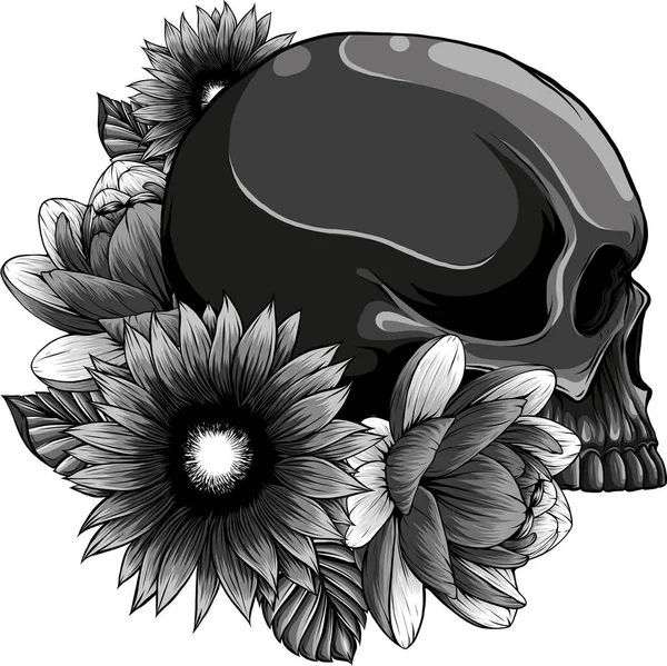 Ilustração Crânio Com Ornamento Flor — Vetor de Stock