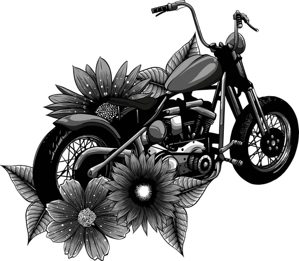 Illustration Des Motorrads Mit Blume Auf Weißem Hintergrund — Stockvektor