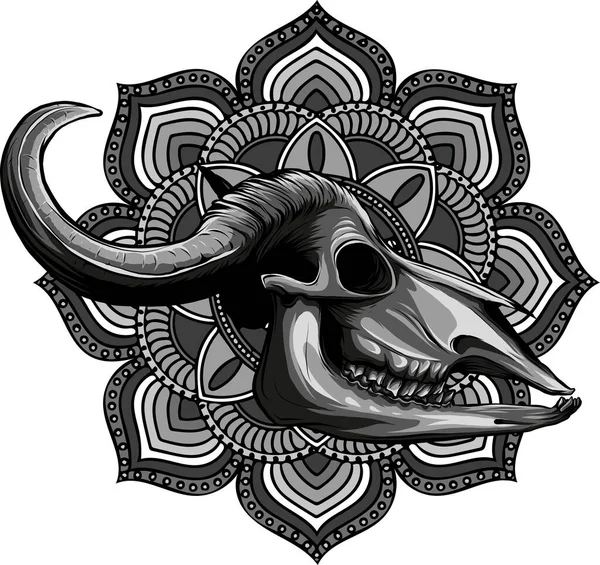 Illustration Crâne Taureau Avec Décoration Mandala — Image vectorielle