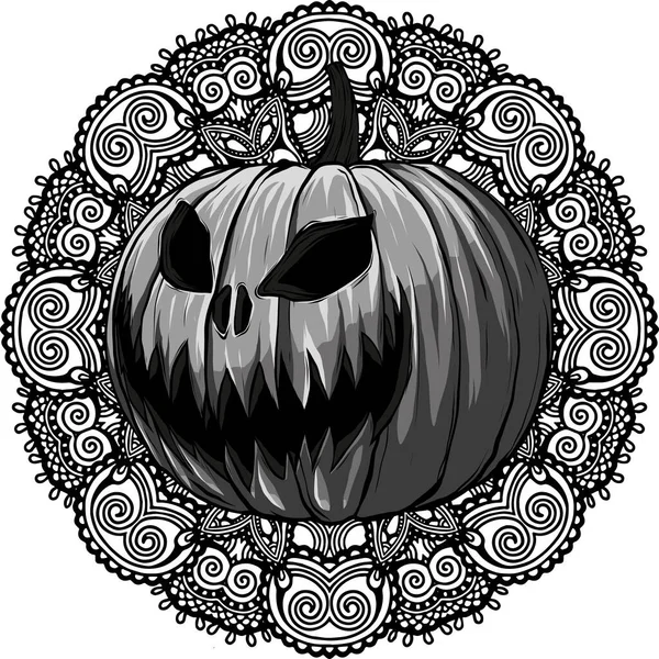 Vector Ilustración Mandala Calabaza Halloween — Vector de stock