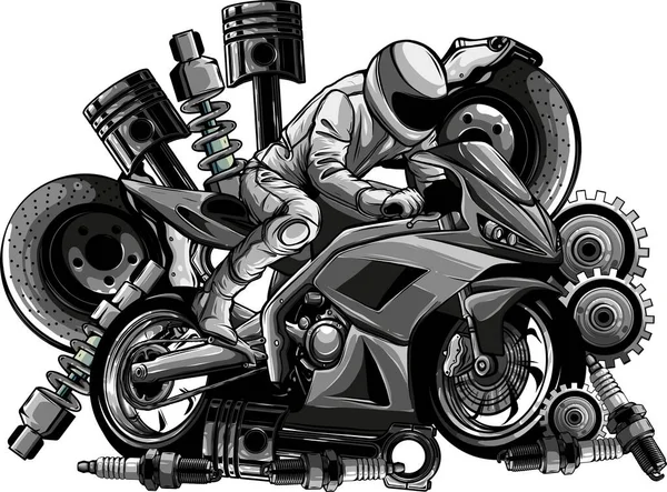 Ilustración Moto Con Diseño Repuestos — Archivo Imágenes Vectoriales